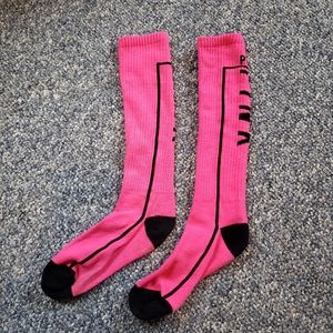 VS PINK bright pink and black long socks